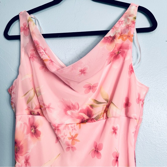 Vintage Y2K 90s B. Smart sz. M? Floral Maxi Dress Draped Cowl Neck Lined Pink - Picture 2 of 14